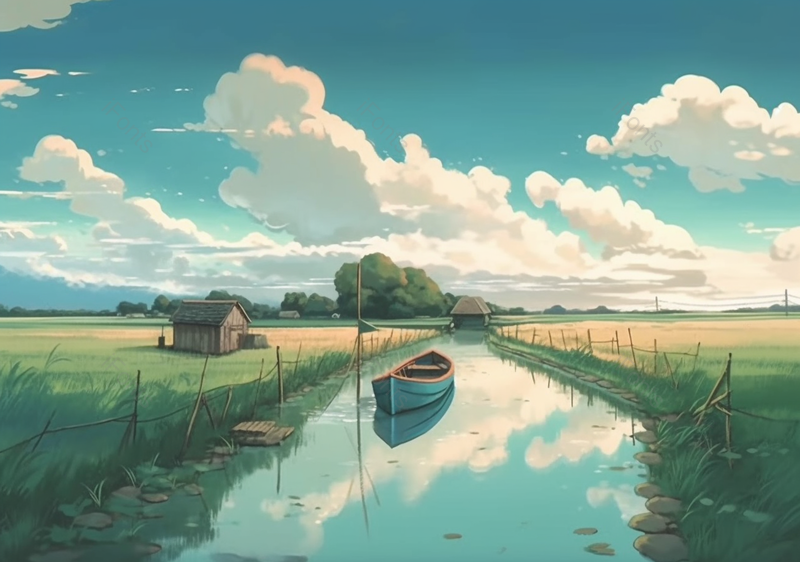 蓝天白云小船在湖边小清新背景,插画/手绘图,插画/手绘图库,插画/手绘图下载,插画/手绘